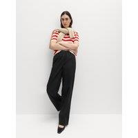 M&S Pure Cotton Poplin Pull On Straight Leg Trousers Black