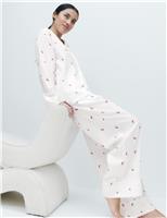 M&S Cotton Rich Seersucker Printed Pyjama Set White Mix