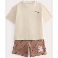 M&S 2 Piece Pure Cotton Graphic Outfit (2-8 Yrs) Brown Mix