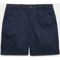 M&S Cotton Rich Pleated Chino Shorts (6-16 Yrs) Navy