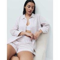 M&S Pure Cotton Striped Shortie Set Brown Mix