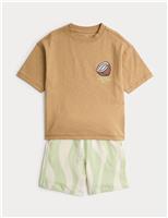 M&S 2 Piece Pure Cotton Bali Coconuts Outfit (2-8 Yrs) Brown Mix