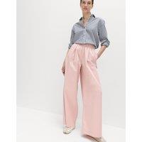 M&S Pure Cotton Poplin Pull On Super Wide Leg Trousers Pink Shell