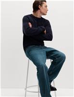 M&S Pure Cotton Textured Crew Neck Jumper Chambray