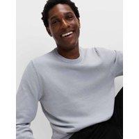 M&S Pure Cotton Textured Crew Neck Jumper Silver Grey