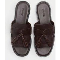 JAEGER Leather Tassel Flat Loafer Mules Rum
