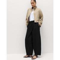 M&S Pure Cotton Drawstring Barrel Leg Ankle Grazer Trousers Black