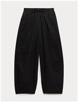 M&S Pure Cotton Drawstring Barrel Leg Ankle Grazer Trousers Black