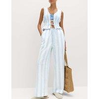M&S Pure Cotton Striped Beach Trousers Blue Mix