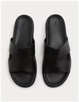 M&S Faux Leather Slip On Sandals Black