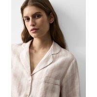 Autograph Pure Linen Striped Revere Shortie Set Buff