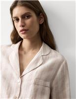 Autograph Pure Linen Striped Revere Shortie Set Buff