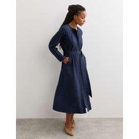 JAEGER Pleat Detail Midi Dress Navy