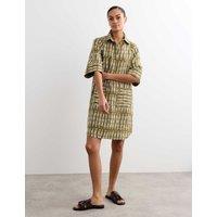 JAEGER Pure Linen Dash Print Shift Dress Green Mix