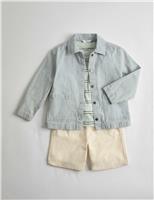 M&S 3 Piece Cotton Rich Striped Overshirt Outfit (2-10 Yrs) Blue Mix