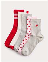 5 Pack Cotton Rich Ribbed & Heart Crew Socks