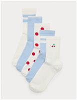 5 Pack Cotton Rich Ribbed Crew Socks