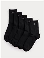 M&S 5 Pack Cotton Rich Embroidered Crew Socks Black