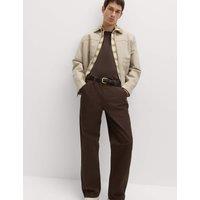 M&S Loose Fit Pure Cotton Utility Trousers Bitter Chocolate