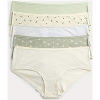 M&S 5pk Cotton Rich Lycra Low Rise Shorts Soft Green