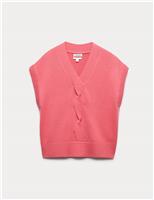 JAEGER Pure Merino Wool V-Neck Knitted Vest Pink