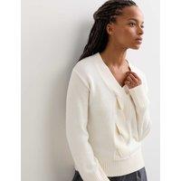 JAEGER Pure Merino Wool V-Neck Twist Jumper Ivory