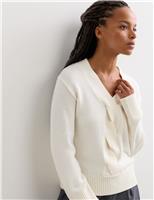 JAEGER Pure Merino Wool V-Neck Twist Jumper Ivory