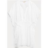 M&S Pure Cotton Tie Detail Mini Kaftan Dress Soft White