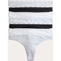 Body by M&S 7 Pack Cotton Rich Logo Waistband Thongs Grey Mix