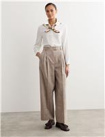JAEGER Wool Rich High Waisted Straight Leg Trousers Taupe