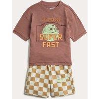 M&S Pure Cotton Hotwheels Top & Bottom Outfit (2-8 Yrs) Mocha