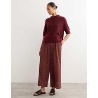 JAEGER Cotton Blend Lace Straight Leg Trousers Burgundy