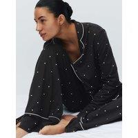 M&S Soft Touch Printed Revere Pyjama Set Black Mix