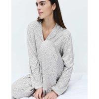 M&S Soft Touch Printed Revere Pyjama Set Grey Mix