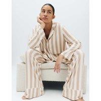 M&S Soft Touch Printed Revere Pyjama Set Neutral