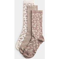 M&S 3 Pack Supersoft Animal Print Crew Socks Brown Mix
