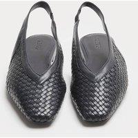 JAEGER Leather Woven Flat Slingback Shoes Navy
