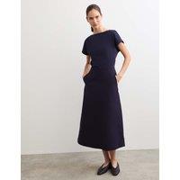 JAEGER Cotton Modal Jersey Woven Midi Skater Dress Navy