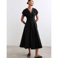 JAEGER Lyocell Blend V-Neck Midi Skater Dress Black