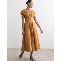 JAEGER Lyocell Blend V-Neck Midi Skater Dress Gold