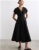 Lyocell Blend V-Neck Midi Skater Dress