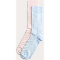 M&S 2 Pack Cotton Rich Ribbed Crew Socks Blue Mix
