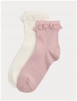 2 Pack Cotton Rich Crochet Quarter Socks