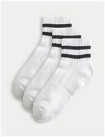 Goodmove 3 Pack Cotton Rich Striped Quarter Socks White Mix