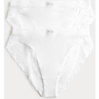 M&S 2 Pack Juni Cotton Rib High Waisted High Leg Knickers White