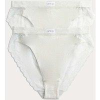M&S 2 Pack Juni Cotton Rib High Waisted High Leg Knickers Grey Marl