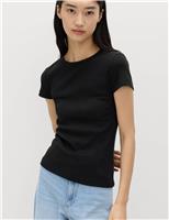 M&S Cotton Rich Ribbed Slim Fit T-Shirt Green Mix