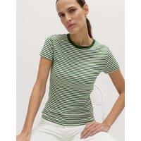 M&S Cotton Rich Ribbed Slim Fit T-Shirt Green Mix