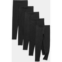 M&S 5 Pack Cotton Rich Leggings (6-16 Yrs) Black