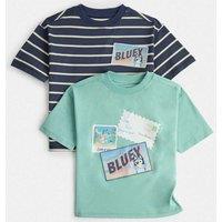 M&S 2 Pack Pure Cotton Bluey T-Shirts (2-8 Yrs) Aqua Mix